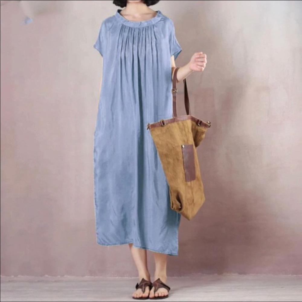 Silky casual blue bohemian dress